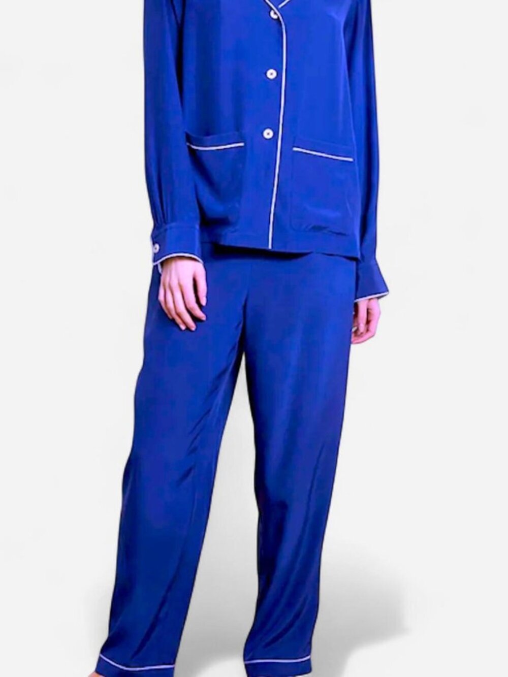 Washable Silk Pajamas Large Set Cobalt Blue Old Money Loungewear The Sleep Code